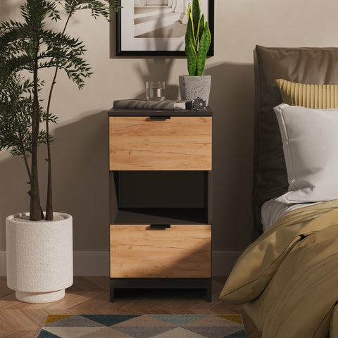 Bora 2 Drawer Bedside Cabinet with Open Shelf