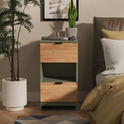 Bora 2 Drawer Bedside Cabinet with Open Shelf
