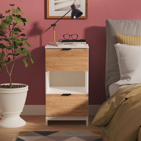 Bora 2 Drawer Bedside Cabinet with Open Shelf