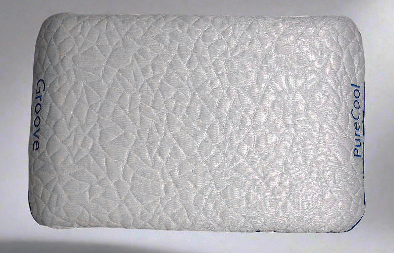 White pillow with 'Groove' and 'PureCool' branding on a light gray background