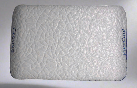 White pillow with 'Groove' and 'PureCool' branding on a light gray background