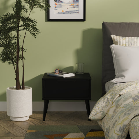 Hong Kong (Black Legs) 1 Drawer Bedside Cabinet  with Legs