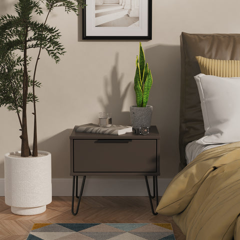 Hong Kong (Black Hairping Legs) 1 Drawer Bedside Cabinet  with Legs