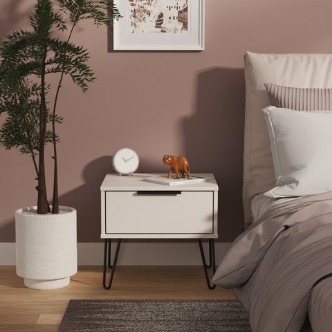 Hong Kong (Black Hairping Legs) 1 Drawer Bedside Cabinet  with Legs