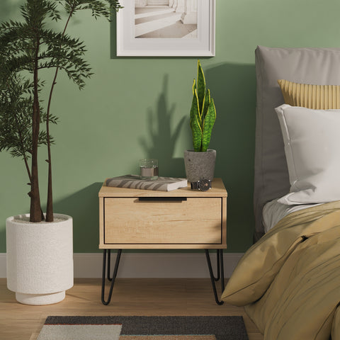 Hong Kong (Black Hairping Legs) 1 Drawer Bedside Cabinet  with Legs