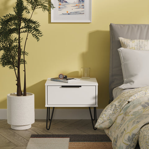 Hong Kong (Black Hairping Legs) 1 Drawer Bedside Cabinet  with Legs