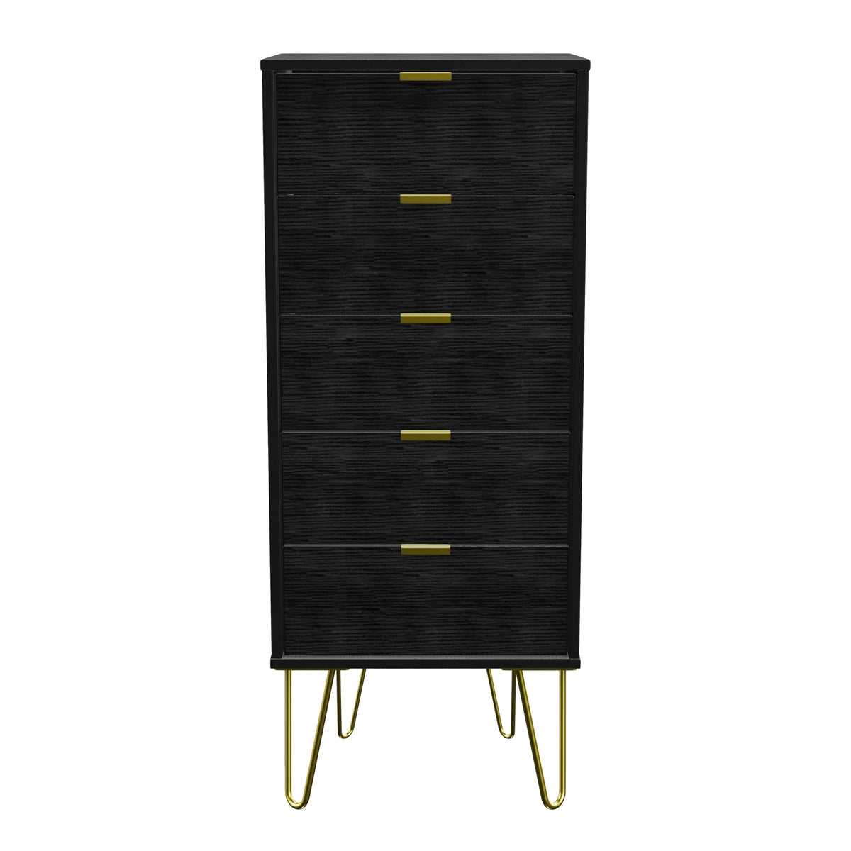 Hong Kong (Gold Hairpin Legs) 5 Drawer Bedside Cabinet