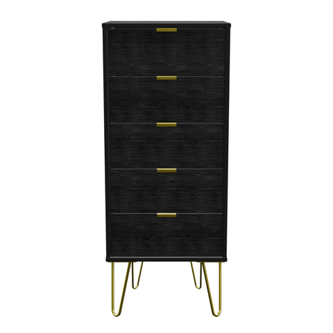 Hong Kong (Gold Hairpin Legs) 5 Drawer Bedside Cabinet