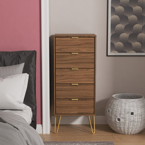 Hong Kong (Gold Hairpin Legs) 5 Drawer Bedside Cabinet