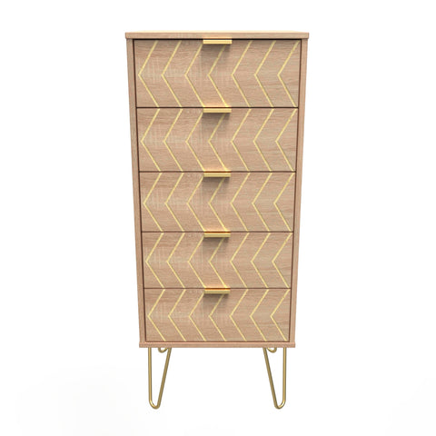 Hong Kong (Gold Hairpin Legs) 5 Drawer Bedside Cabinet