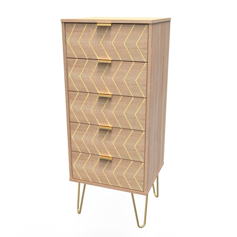 Hong Kong (Gold Hairpin Legs) 5 Drawer Bedside Cabinet