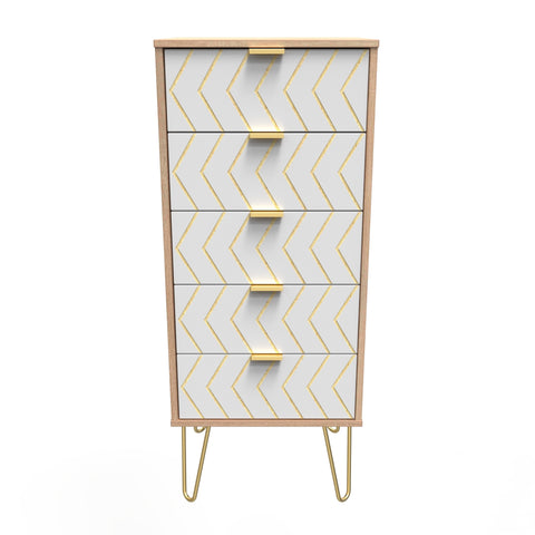Hong Kong (Gold Hairpin Legs) 5 Drawer Bedside Cabinet
