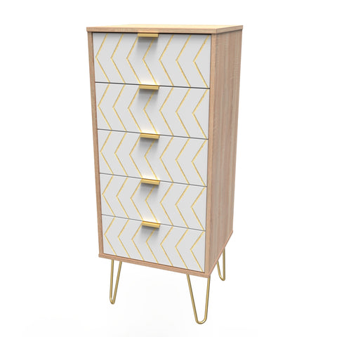 Hong Kong (Gold Hairpin Legs) 5 Drawer Bedside Cabinet
