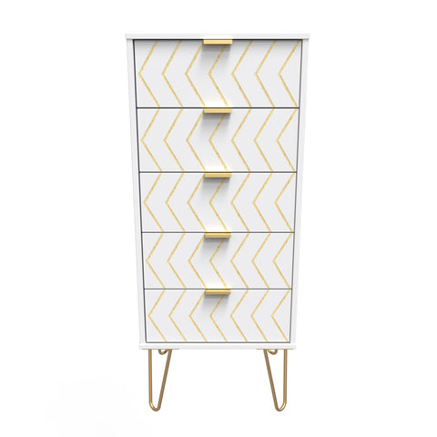 Hong Kong (Gold Hairpin Legs) 5 Drawer Bedside Cabinet