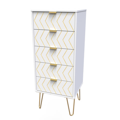 Hong Kong (Gold Hairpin Legs) 5 Drawer Bedside Cabinet