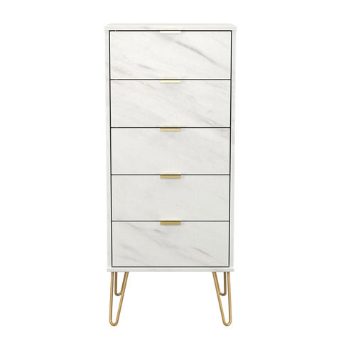 Hong Kong (Gold Hairpin Legs) 5 Drawer Bedside Cabinet