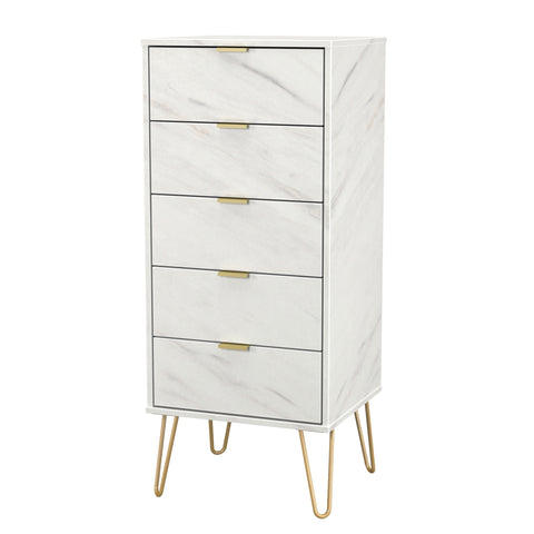 Hong Kong (Gold Hairpin Legs) 5 Drawer Bedside Cabinet