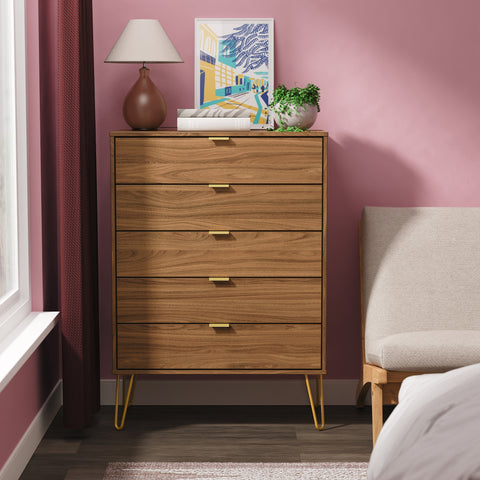 Hong Kong (Gold Hairpin Legs) 5 Drawer Chest