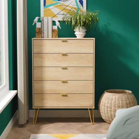 Hong Kong (Gold Hairpin Legs) 5 Drawer Chest