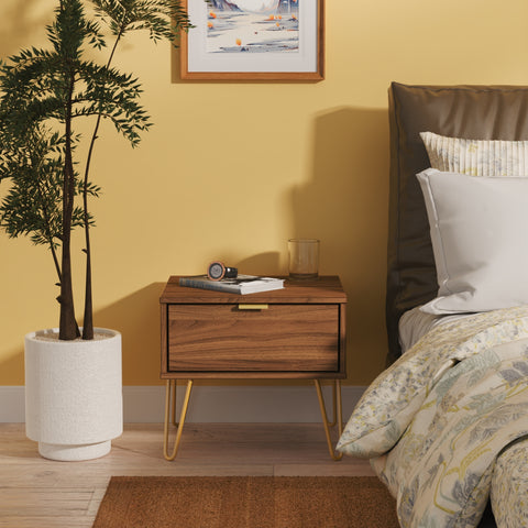 Hong Kong (Gold Hairpin Legs) 1 Drawer Bedside Cabinet  with Legs