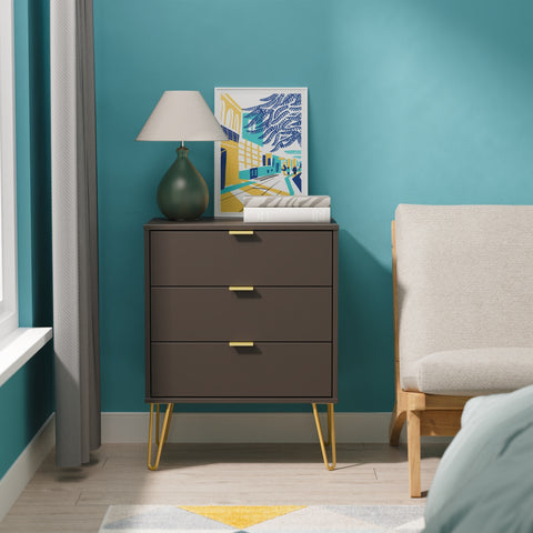 Hong Kong (Gold Hairpin Legs) 3 Drawer Midi Chest with Legs