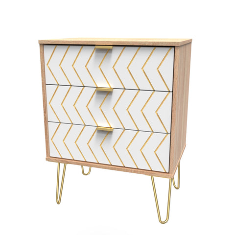 Hong Kong (Gold Hairpin Legs) 3 Drawer Midi Chest with Legs