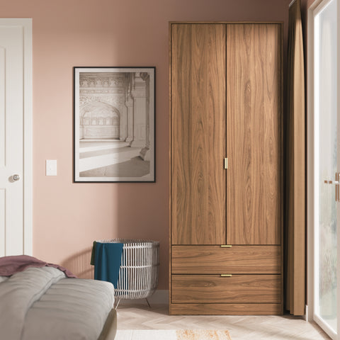 Hong Kong (Gold Hairpin Legs) Tall 2 Drawer Wardrobe