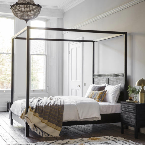 Boho bedstead in room setting in black colour